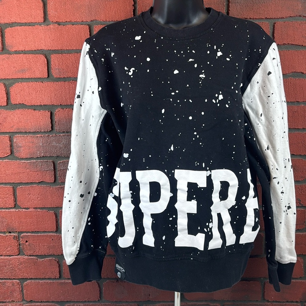 Switch Women's Medium Casual Classic Sweatshirt – Black/White,‎ Splatter Print